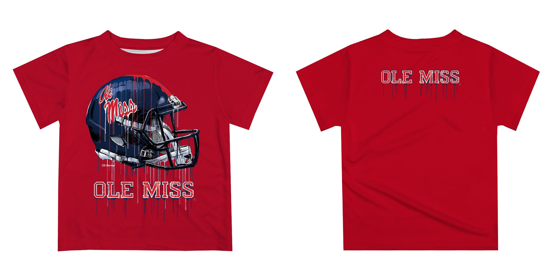 Ole Miss Rebels Original Dripping Football Helmet Red T-Shirt by Vive La Fete
