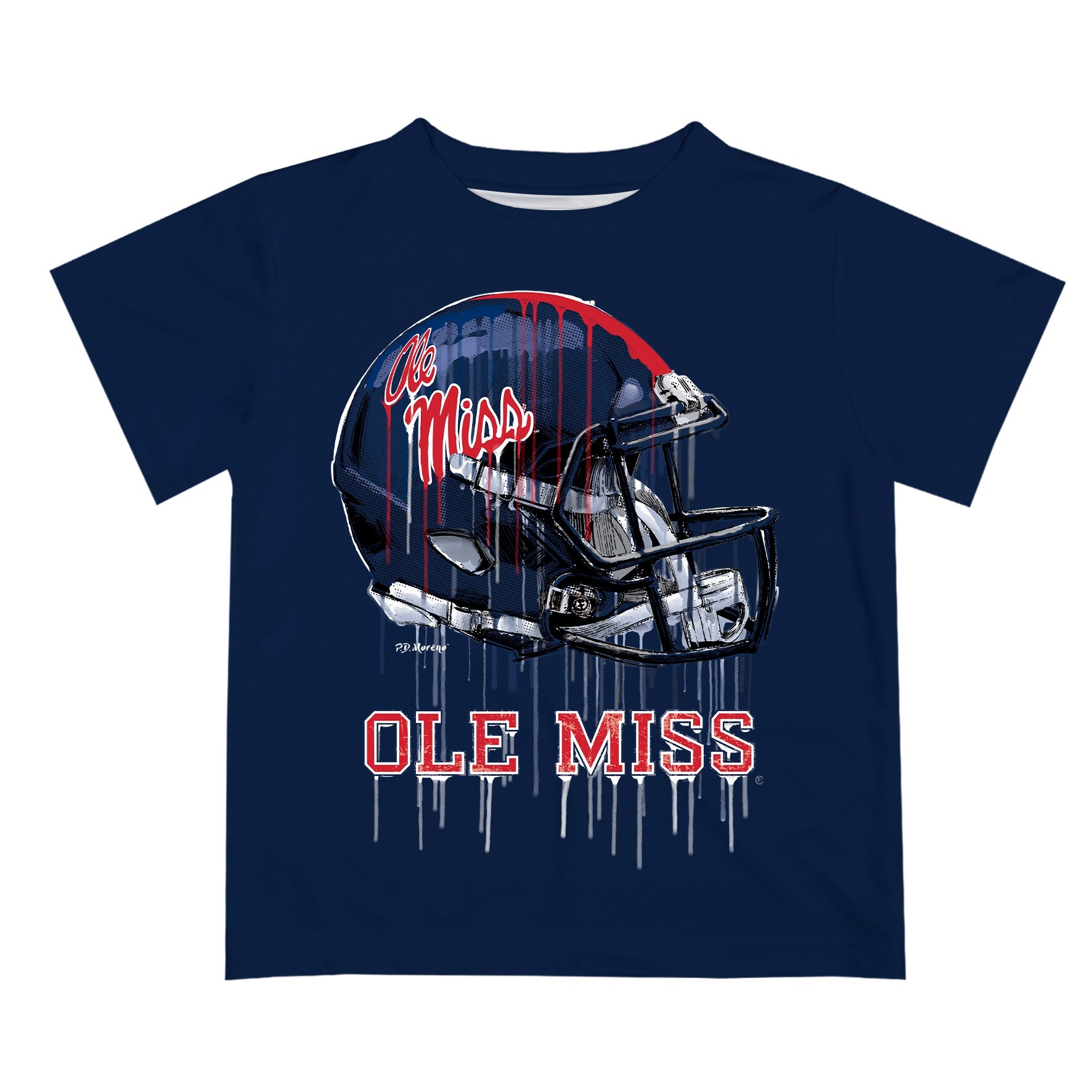 Ole Miss Rebels Original Dripping Football Helmet Navy T-Shirt by Vive La Fete