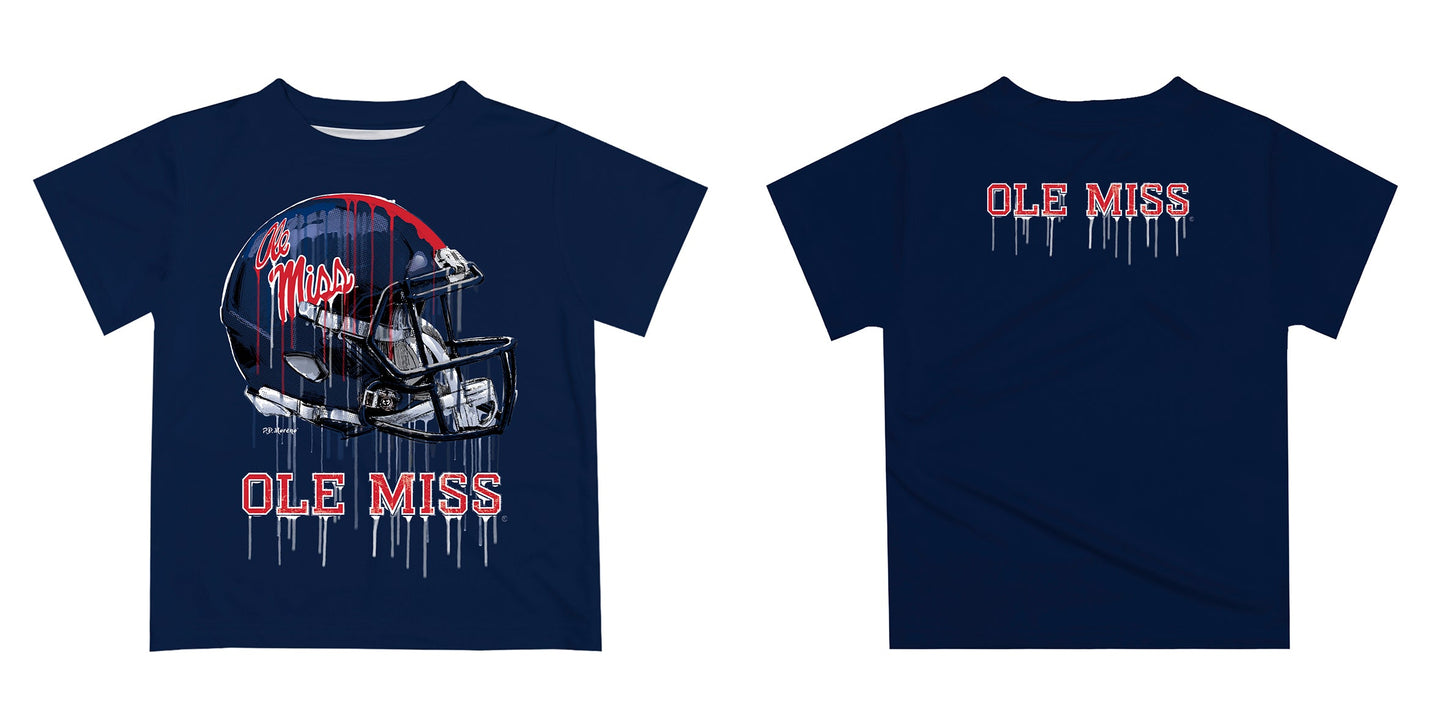 Ole Miss Rebels Original Dripping Football Helmet Navy T-Shirt by Vive La Fete