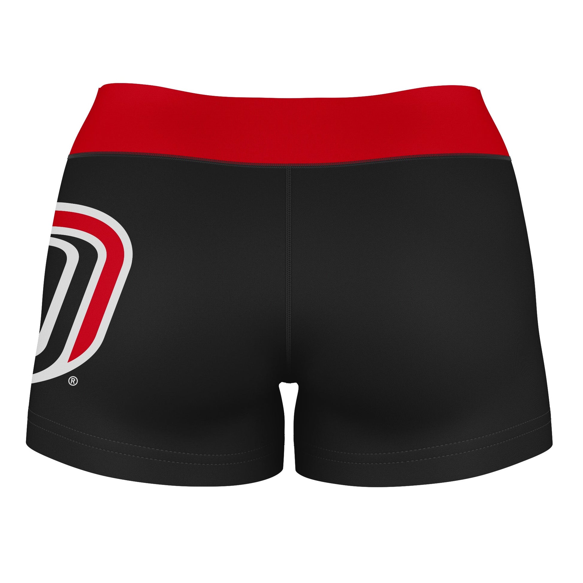 Omaha Mavericks Vive La Fete Game Day Logo on Thigh & Waistband Black & Red Women Yoga Booty Workout Shorts 3.75 Inseam - Vive La F̻te - Online Apparel Store