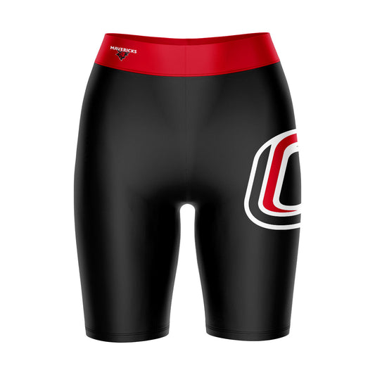 Omaha Mavericks Vive La Fete Game Day Logo on Thigh and Waistband Black and Red Women Bike Short 9 Inseam"