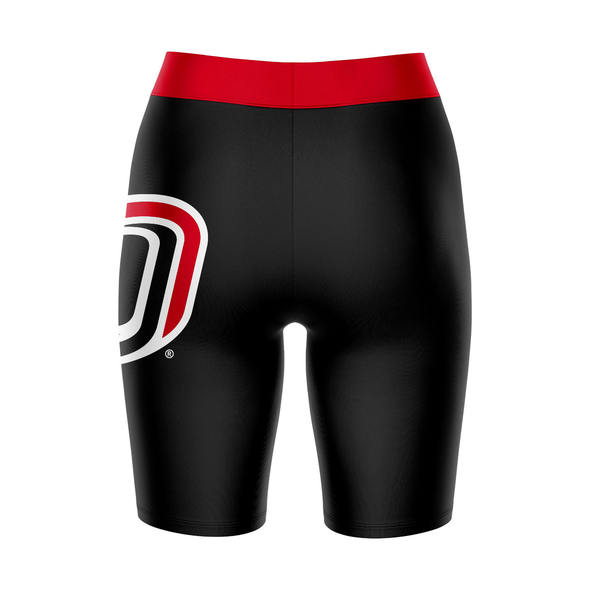 Omaha Mavericks Vive La Fete Game Day Logo on Thigh and Waistband Black and Red Women Bike Short 9 Inseam"