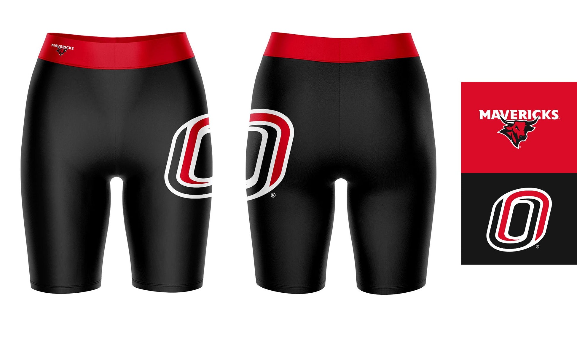 Omaha Mavericks Vive La Fete Game Day Logo on Thigh and Waistband Black and Red Women Bike Short 9 Inseam"