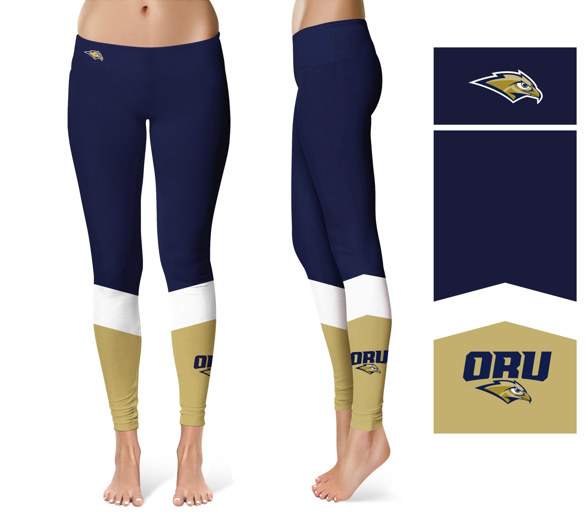 Oral Roberts University Golden Eagles Vive La Fete Game Day Collegiate Ankle Color Block Women Navy Gold Yoga Leggings