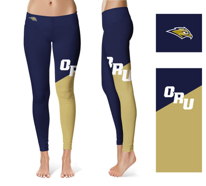 Oral Roberts Golden Eagles Vive La Fete Game Day Collegiate Leg Color Block Women Navy Gold Yoga Leggings