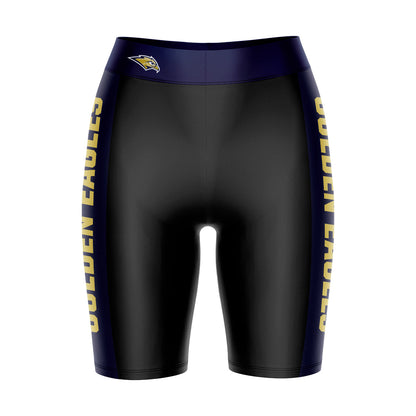 Oral Roberts Golden Eagles Vive La Fete Game Day Logo on Waistband and Navy Stripes Black Women Bike Short 9 Inseam