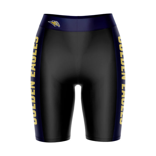 Oral Roberts Golden Eagles Vive La Fete Game Day Logo on Waistband and Navy Stripes Black Women Bike Short 9 Inseam