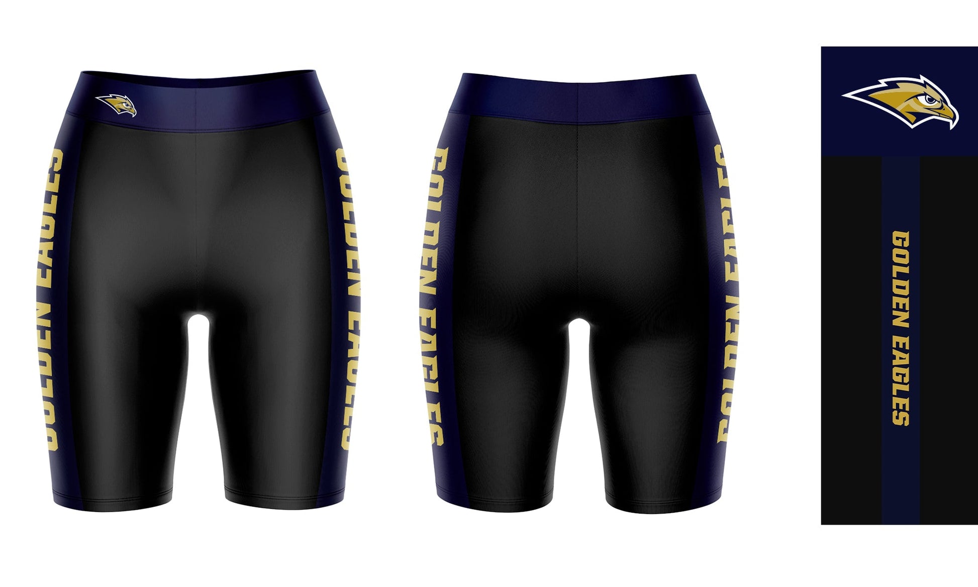 Oral Roberts Golden Eagles Vive La Fete Game Day Logo on Waistband and Navy Stripes Black Women Bike Short 9 Inseam