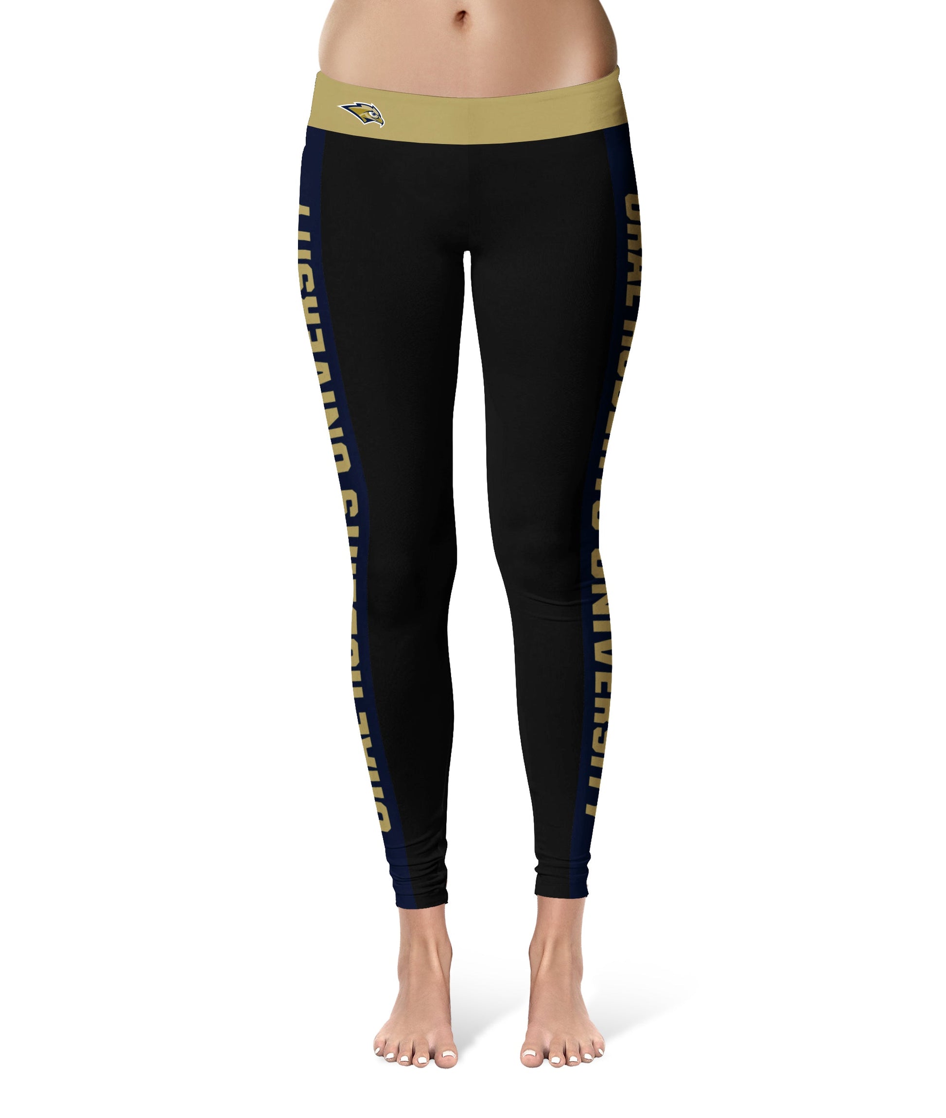Oral Roberts Golden Eagles Vive La Fete Game Day Collegiate Navy Stripes Women Black Yoga Leggings 2 Waist Tights