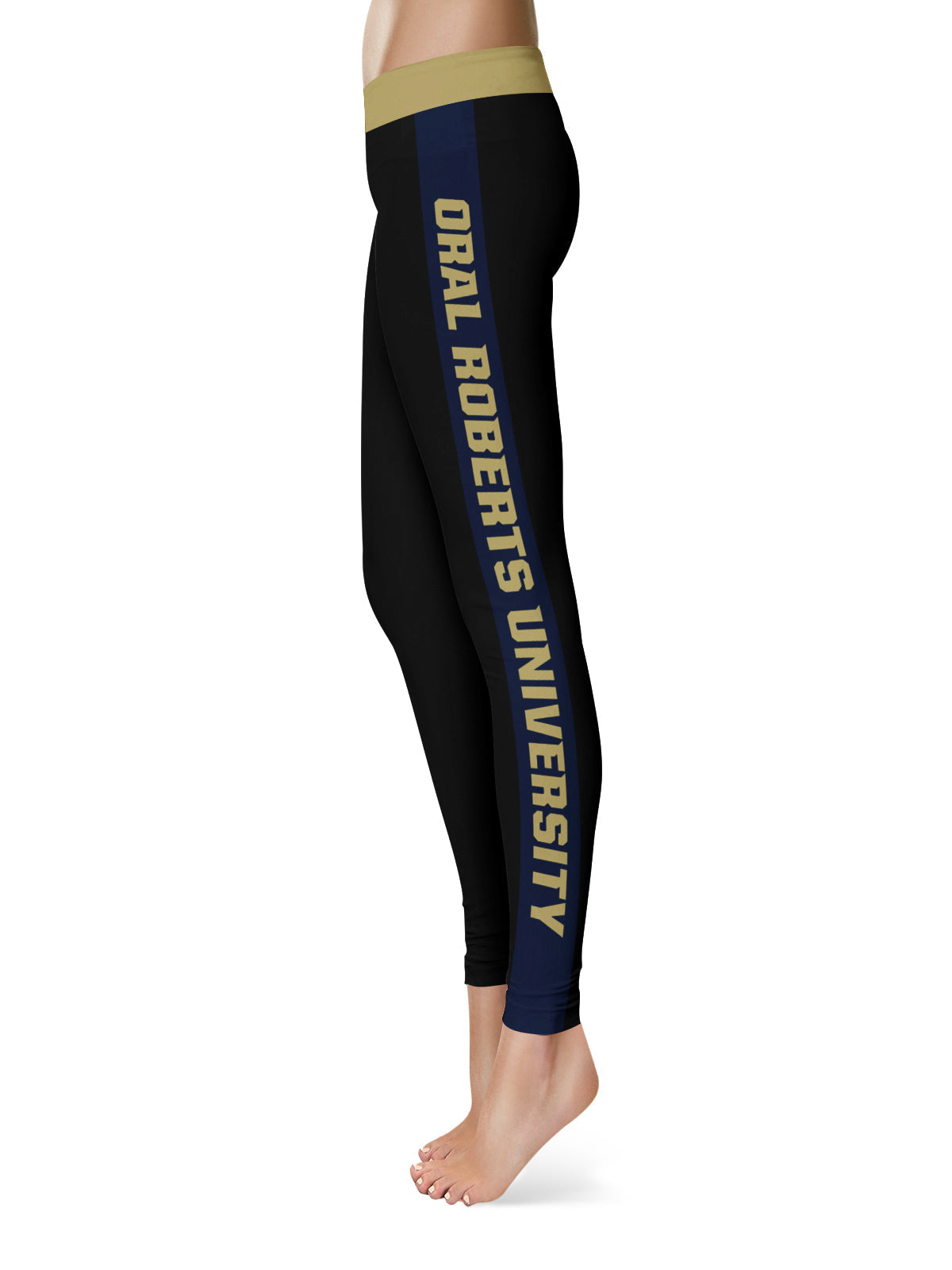 Oral Roberts Golden Eagles Vive La Fete Game Day Collegiate Navy Stripes Women Black Yoga Leggings 2 Waist Tights
