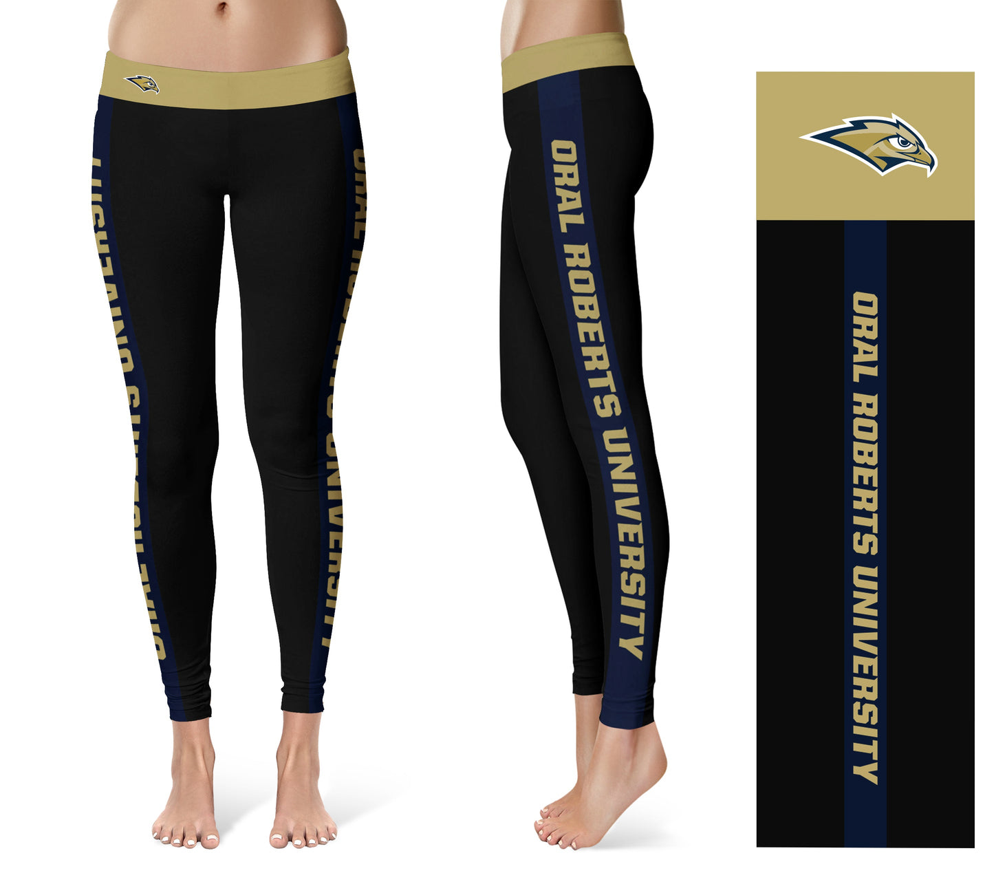 Oral Roberts Golden Eagles Vive La Fete Game Day Collegiate Navy Stripes Women Black Yoga Leggings 2 Waist Tights
