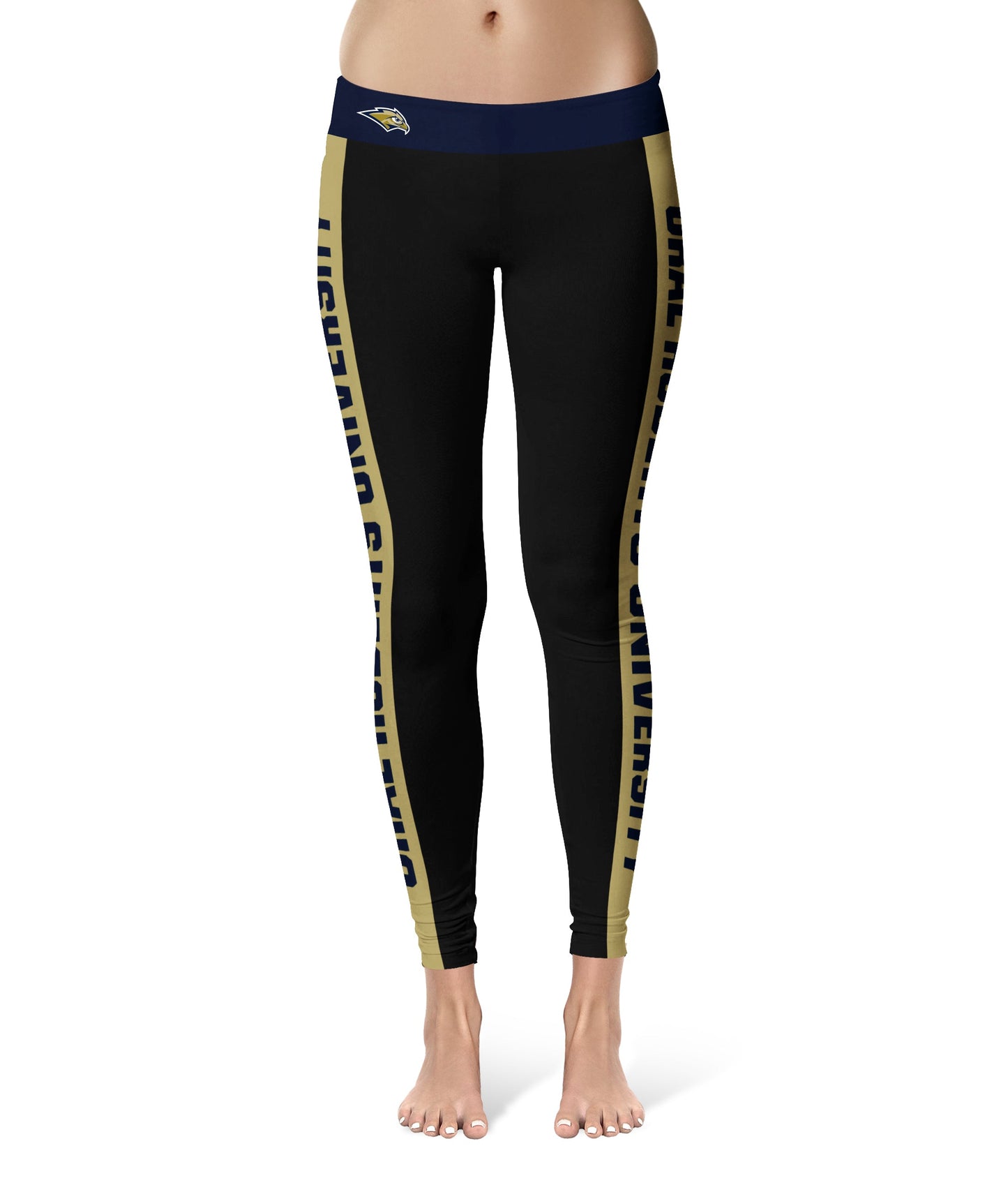Oral Roberts Golden Eagles Vive La Fete Game Day Collegiate Gold Stripes Women Black Yoga Leggings 2 Waist Tights