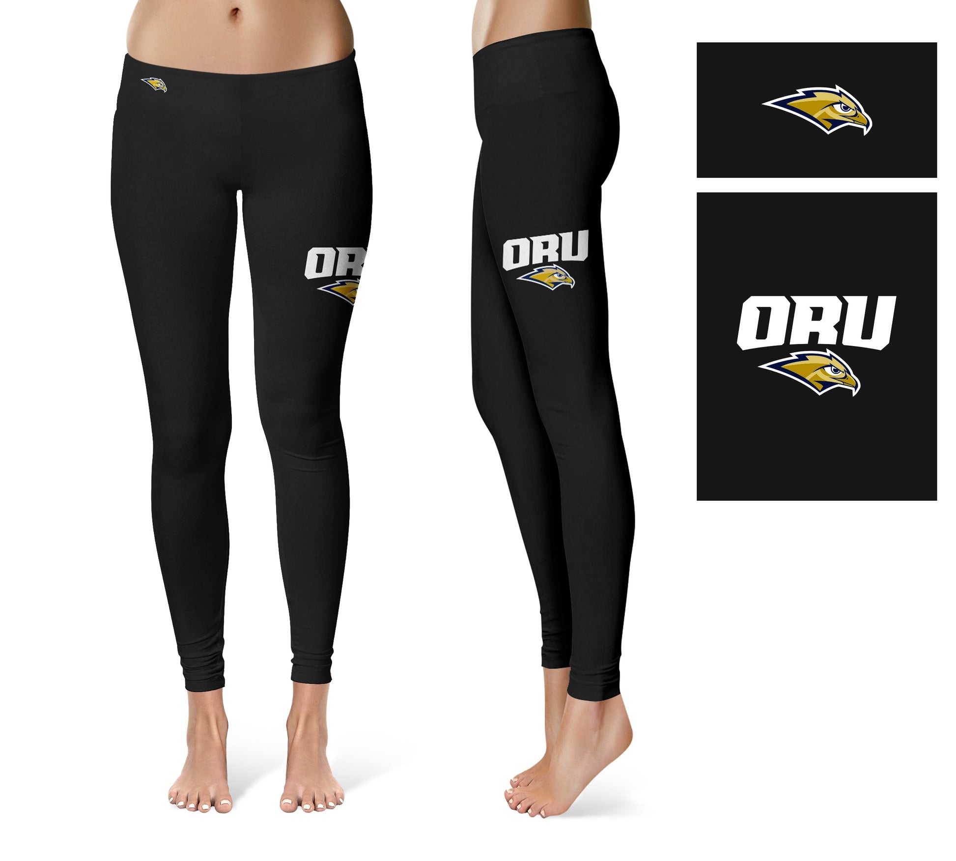 Oral Roberts Golden Eagles Vive La Fete Collegiate Large Logo on Thigh Women Black Yoga Leggings 2.5 Waist Tights