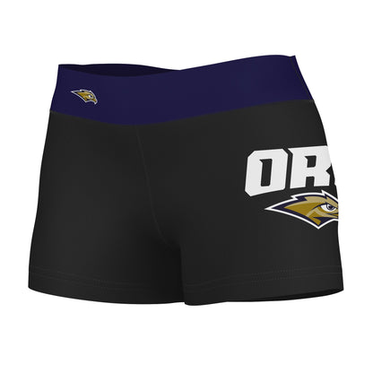 Oral Roberts Golden Eagles Vive La Fete Logo on Thigh & Waistband Black Navy Women Yoga Booty Workout Shorts 3.75 Inseam