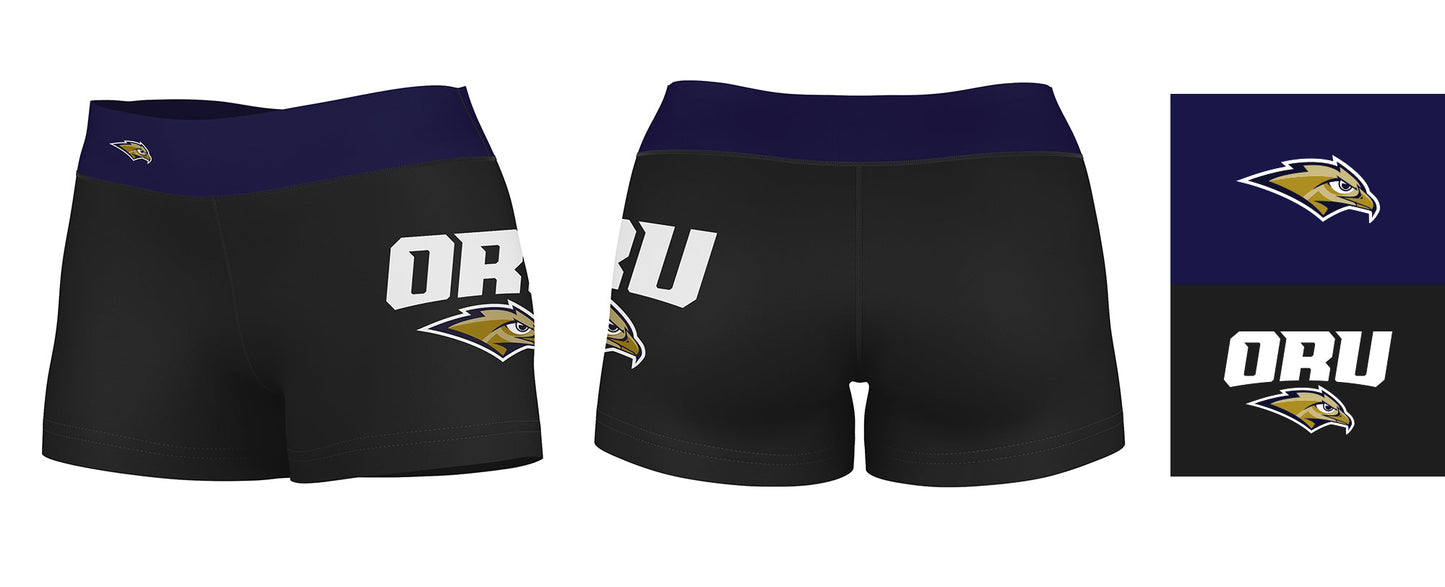 Oral Roberts Golden Eagles Vive La Fete Logo on Thigh & Waistband Black Navy Women Yoga Booty Workout Shorts 3.75 Inseam - Vive La F̻te - Online Apparel Store