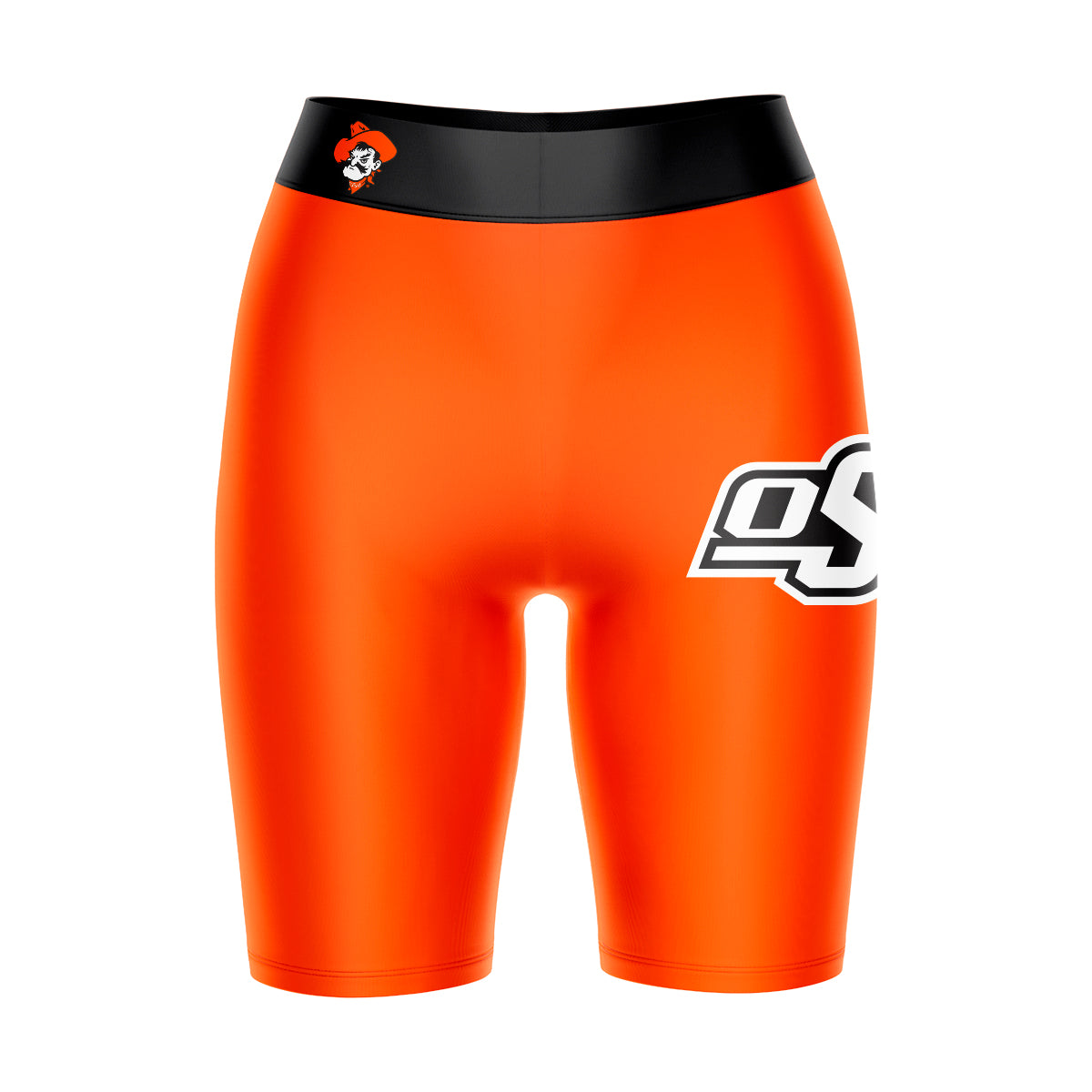 OSU Cowboys Vive La Fete Game Day Logo on Thigh and Waistband Orange and Black Women Bike Short 9 Inseam