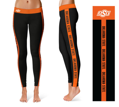 Oklahoma State Cowboys Vive La Fete Game Day Collegiate Orange Stripes Women Black Yoga Leggings 2 Waist Tights