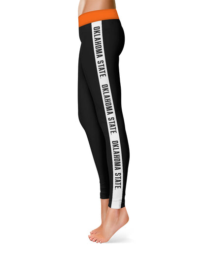 Oklahoma State Cowboys Vive La Fete Game Day Collegiate White Stripes Women Black Yoga Leggings 2 Waist Tights