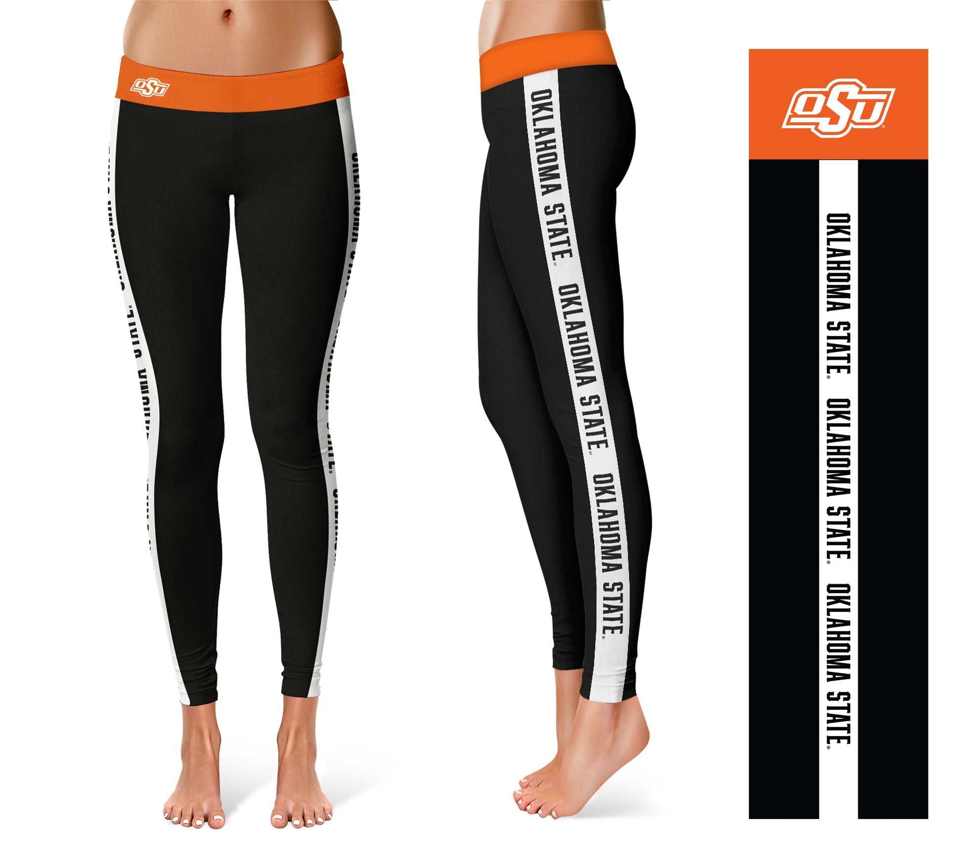 Oklahoma State Cowboys Vive La Fete Game Day Collegiate White Stripes Women Black Yoga Leggings 2 Waist Tights