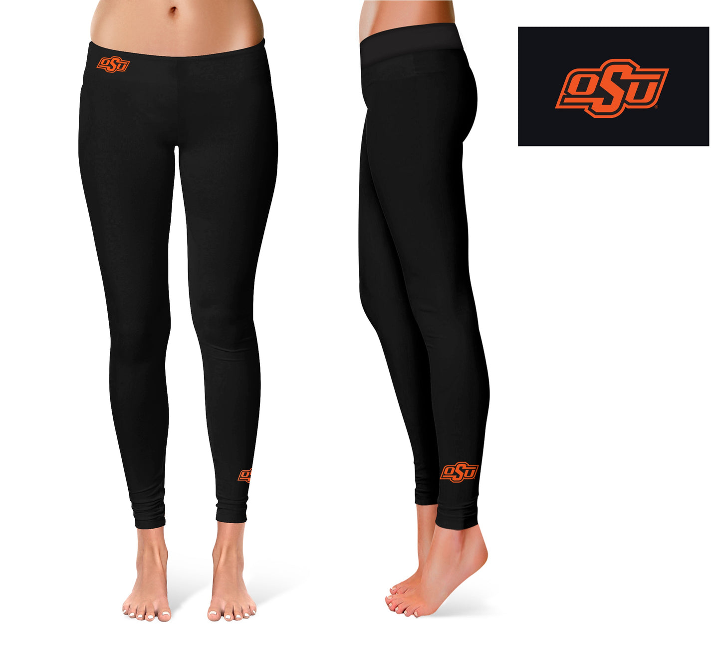 Oklahoma State Cowboys Vive La Fete Game Day Collegiate Logo at Ankle Women Black Yoga Leggings 2.5 Waist Tights