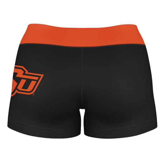 Mouseover Image, OSU Cowboys Vive La Fete Game Day Logo on Thigh and Waistband Black & Orange Women Yoga Booty Workout Shorts 3.75 Inseam