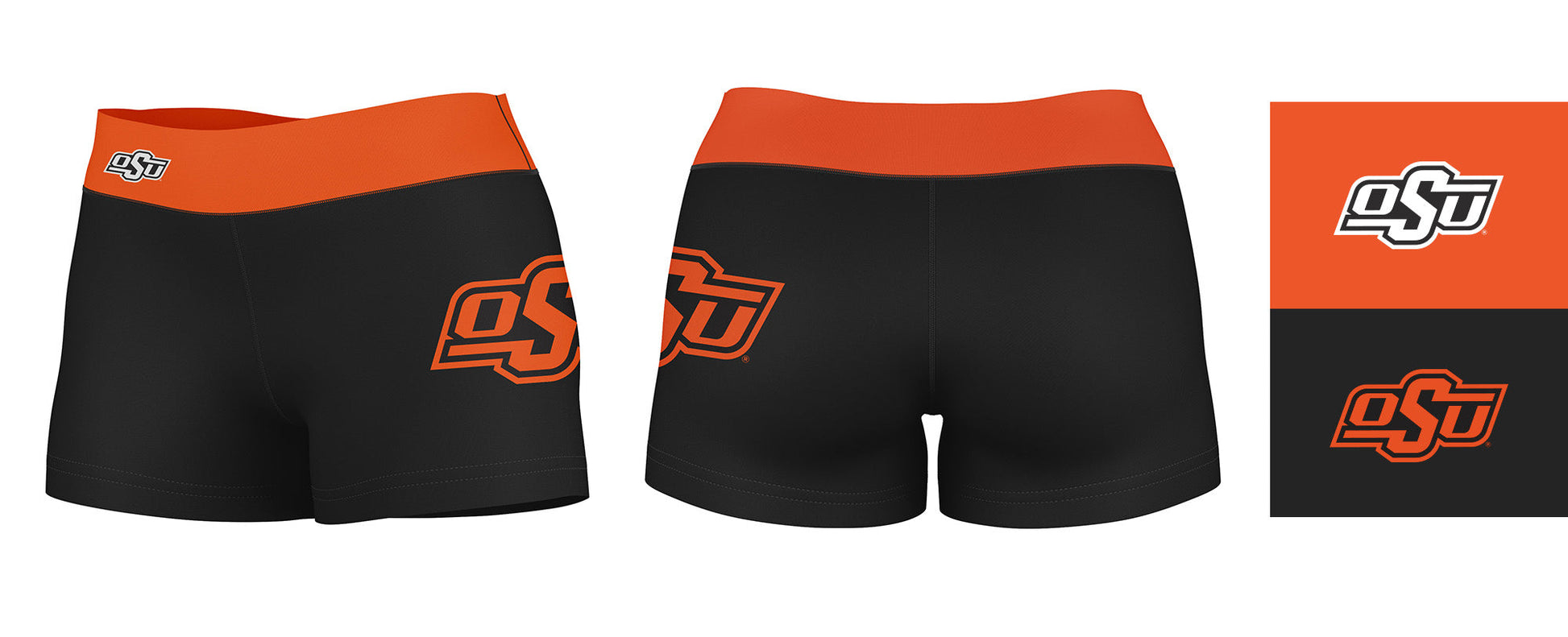 OSU Cowboys Vive La Fete Game Day Logo on Thigh and Waistband Black & Orange Women Yoga Booty Workout Shorts 3.75 Inseam - Vive La F̻te - Online Apparel Store