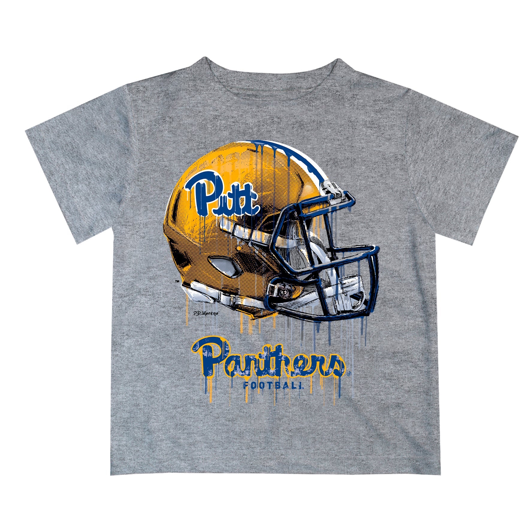 Pittsburgh Panthers UP Original Dripping Football Helmet Heather Gray T-Shirt by Vive La Fete