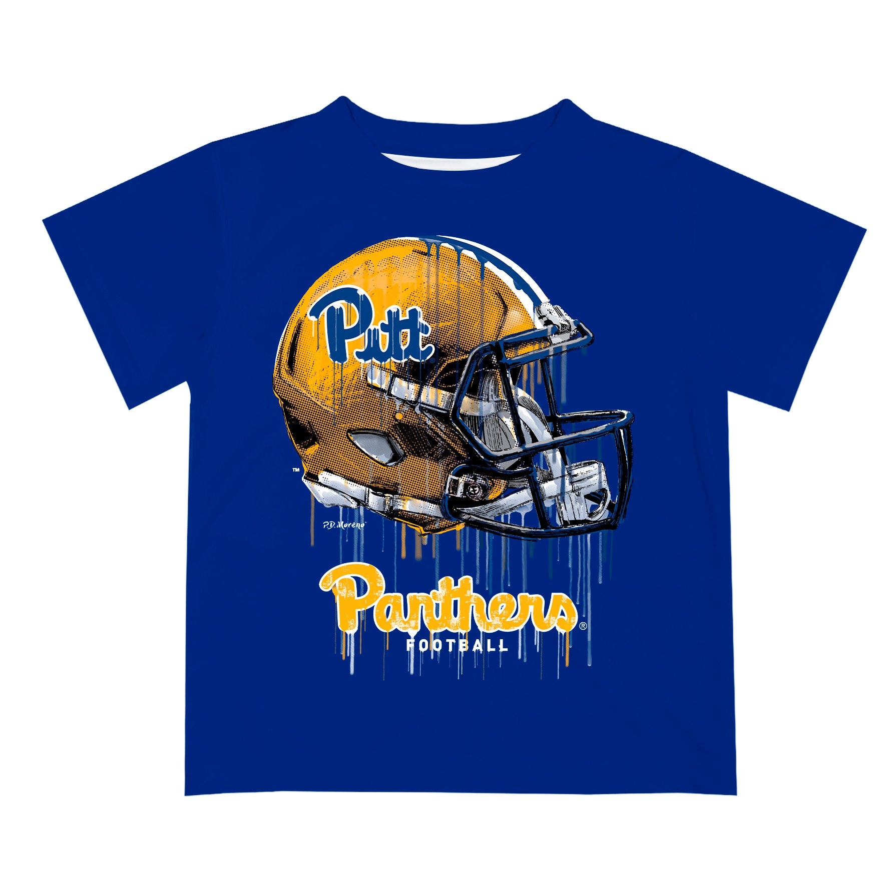 Pittsburgh Panthers UP Original Dripping Football Helmet Blue T-Shirt by Vive La Fete