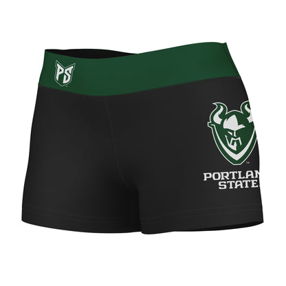 PSU Vikings Vive La Fete Game Day Logo on Thigh and Waistband Black & Green Women Yoga Booty Workout Shorts 3.75 Inseam"