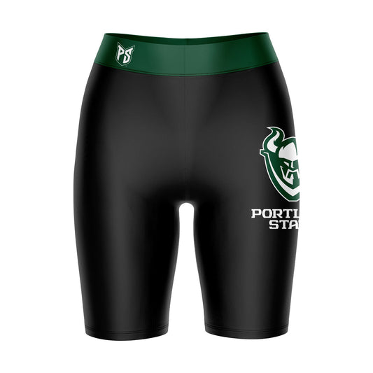 PSU Vikings Vive La Fete Game Day Logo on Thigh and Waistband Black and Green Women Bike Short 9 Inseam"