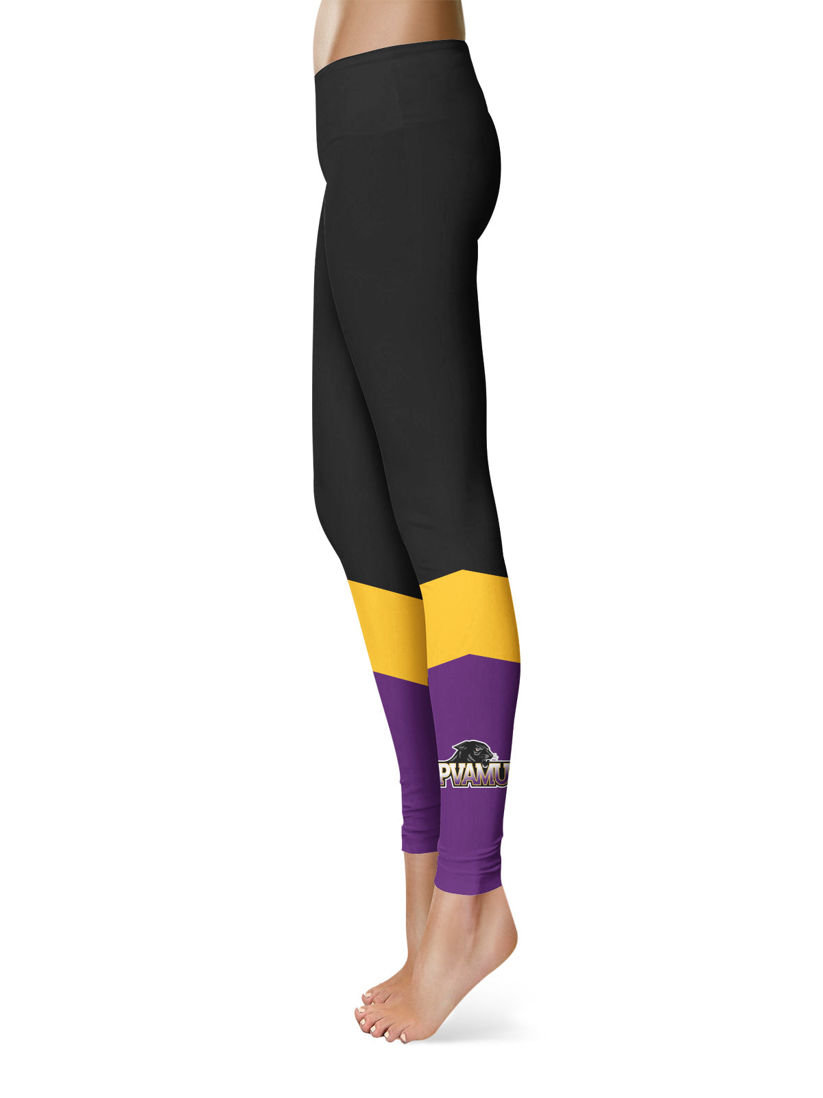 Praire View A&M Panthers PVAMU Vive La Fete Game Day Collegiate Ankle Color Block Women Black Purple Yoga Leggings