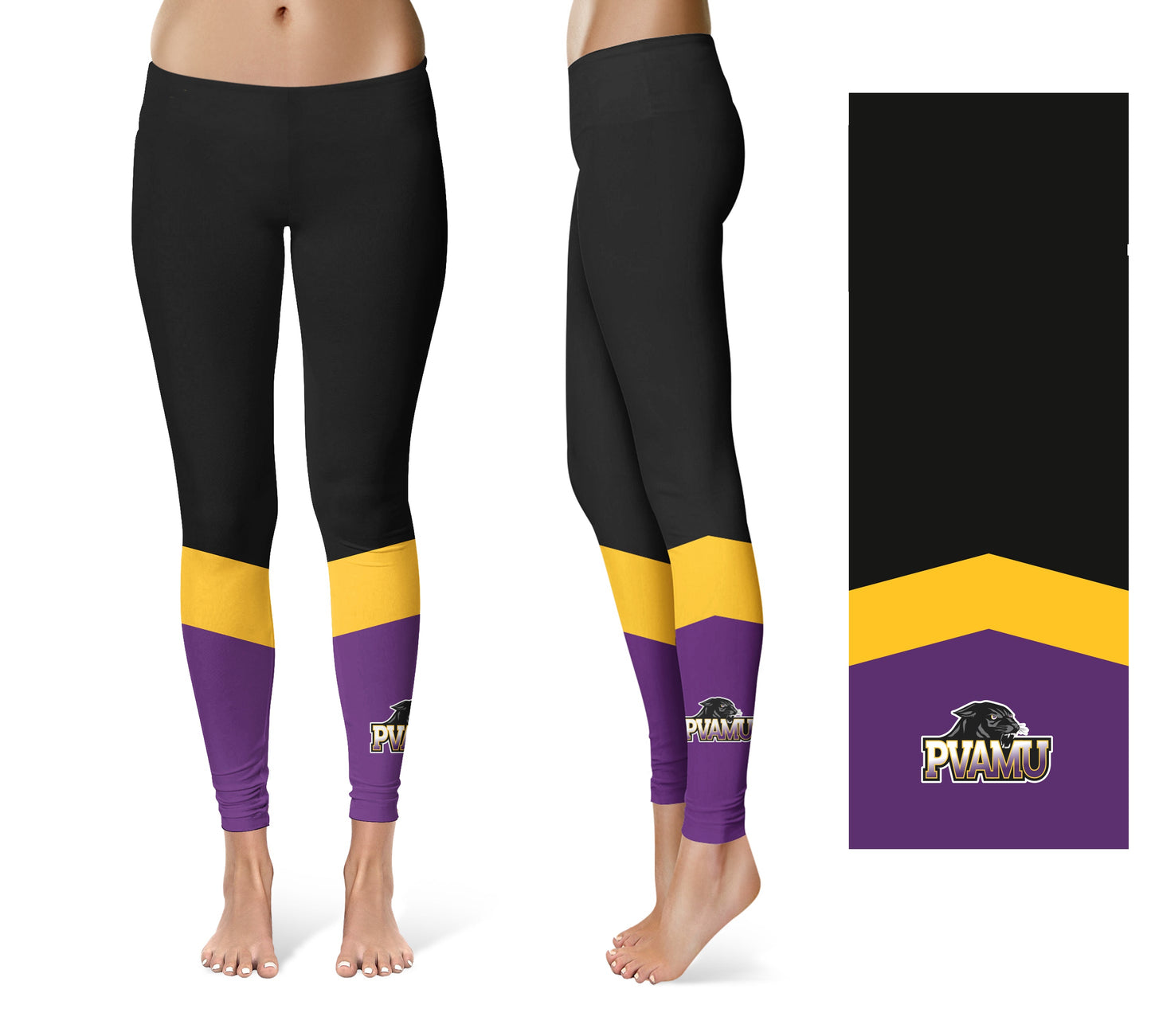 Praire View A&M Panthers PVAMU Vive La Fete Game Day Collegiate Ankle Color Block Women Black Purple Yoga Leggings