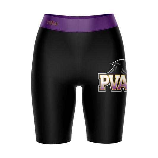Prairie View A&M Panthers PVAMU Vive La Fete Logo on Thigh and Waistband Black and Purple Women Bike Short 9 Inseam