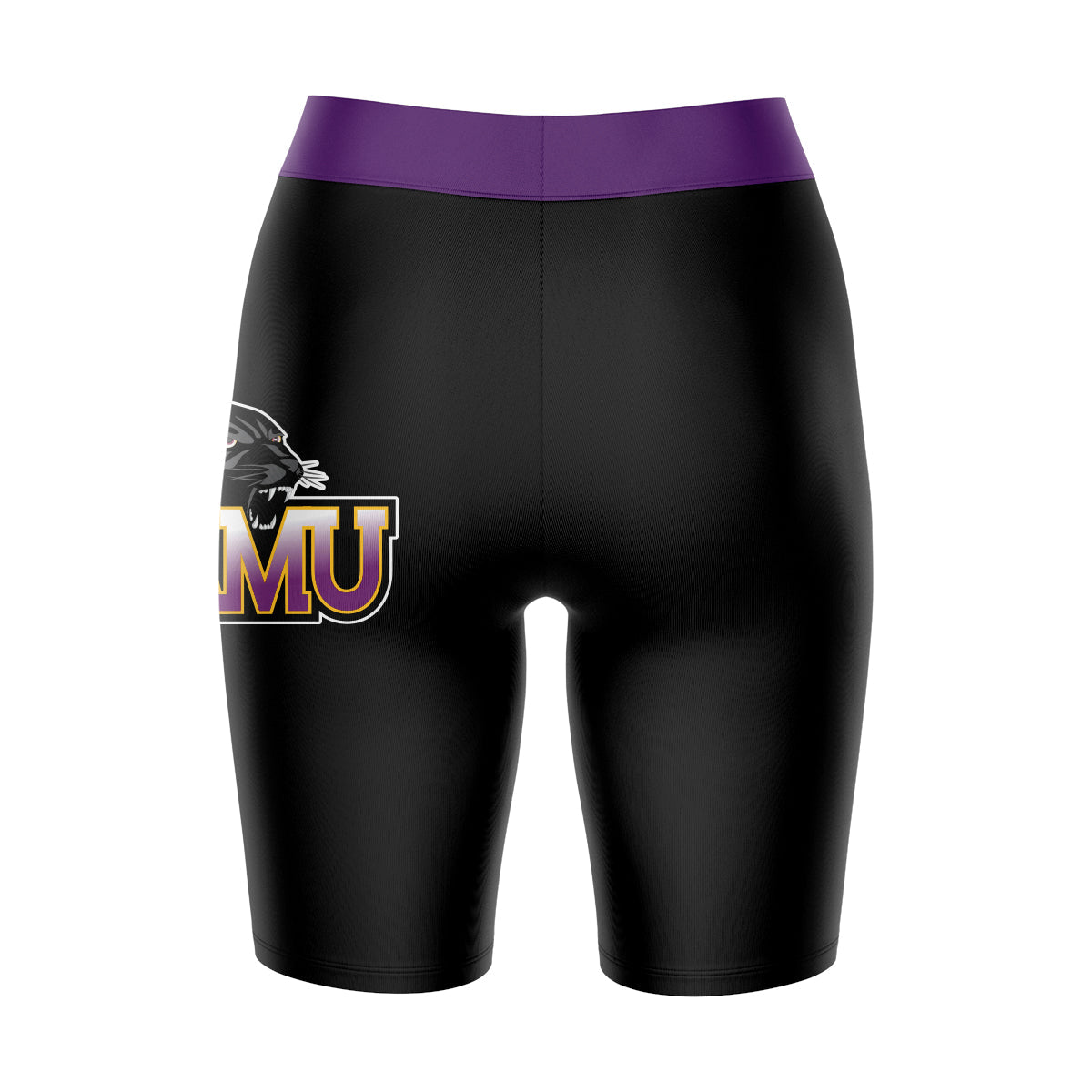 Prairie View A&M Panthers PVAMU Vive La Fete Logo on Thigh and Waistband Black and Purple Women Bike Short 9 Inseam