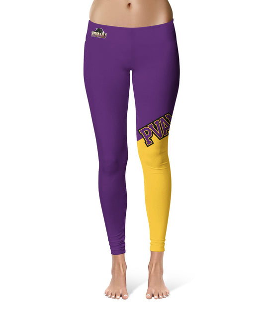 Prairie View A&M Panthers PVAMU Vive La Fete Game Day Collegiate Leg Color Block Women Purple Gold Yoga Leggings