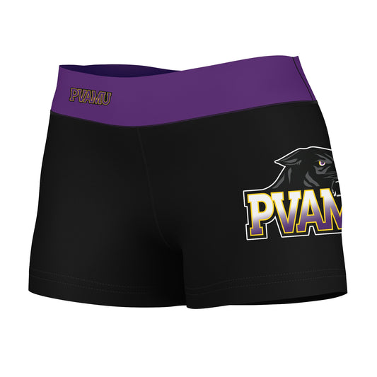 Prairie View A&M Panthers PVAMU Logo on Thigh & Waistband Black & Purple Women Yoga Booty Workout Shorts 3.75 Inseam