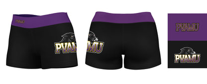 Prairie View A&M Panthers PVAMU Logo on Thigh & Waistband Black & Purple Women Yoga Booty Workout Shorts 3.75 Inseam - Vive La F̻te - Online Apparel Store