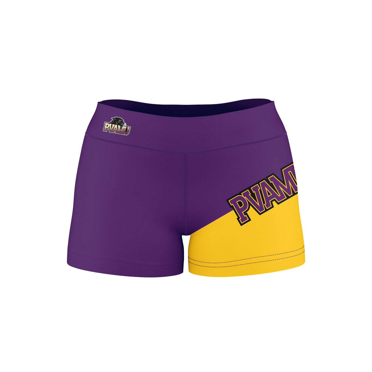 Prairie View A&M Panthers PVAMU Vive La Fete Game Day Collegiate Leg Color Block Women Purple Gold Optimum Yoga Short