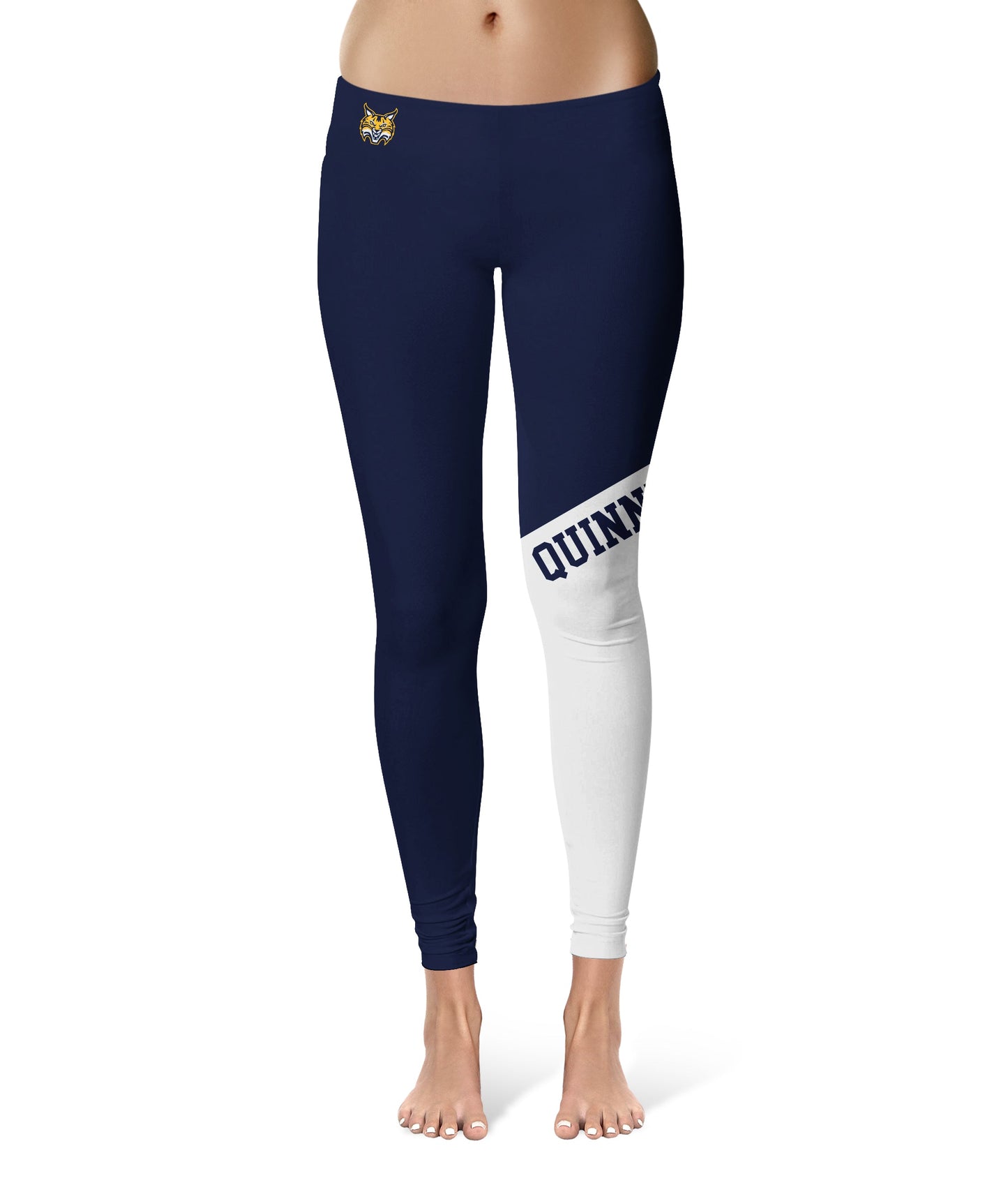 Quinnipiac University Bobcats Vive La Fete Game Day Collegiate Leg Color Block Women Navy White Yoga Leggings