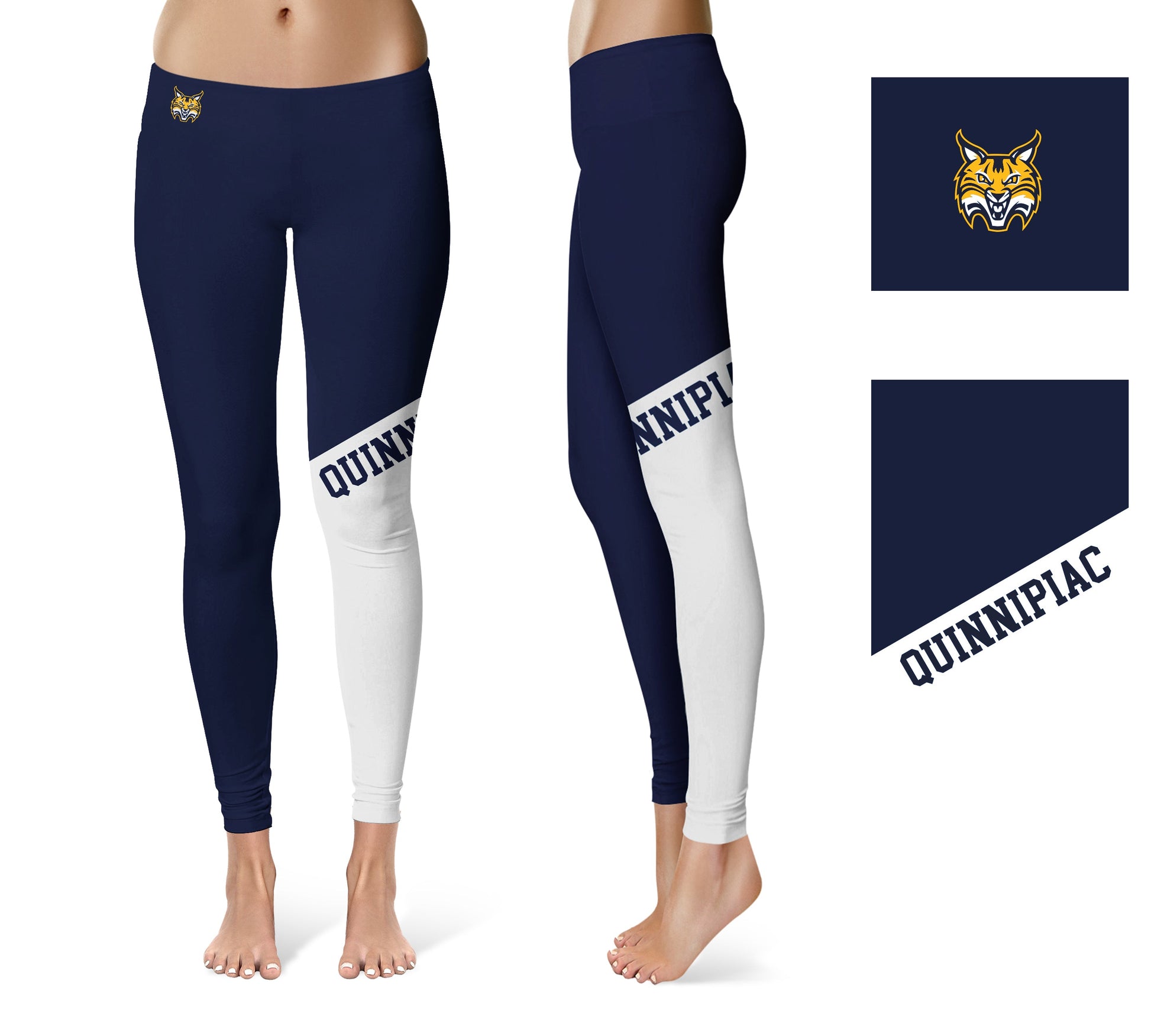 Quinnipiac University Bobcats Vive La Fete Game Day Collegiate Leg Color Block Women Navy White Yoga Leggings