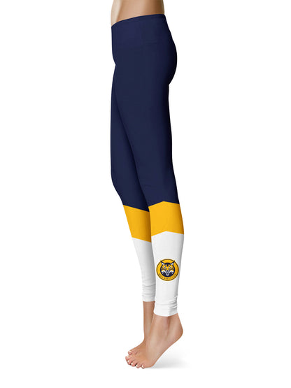 Quinnipiac University Bobcats Vive La Fete Game Day Collegiate Ankle Color Block Women Navy White Yoga Leggings