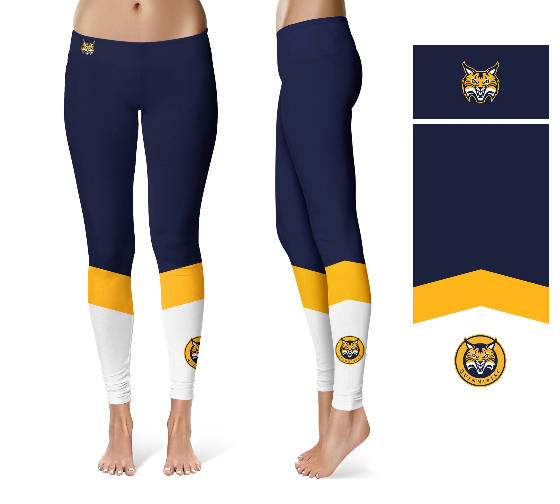 Quinnipiac University Bobcats Vive La Fete Game Day Collegiate Ankle Color Block Women Navy White Yoga Leggings