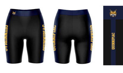 Quinnipiac Bobcats Vive La Fete Game Day Logo on Waistband and Navy Stripes Black Women Bike Short 9 Inseam