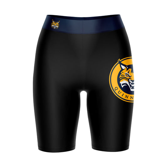 Quinnipiac Bobcats Vive La Fete Game Day Logo on Thigh and Waistband Black and Navy Women Bike Short 9 Inseam