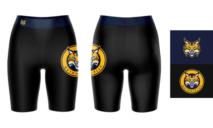 Quinnipiac Bobcats Vive La Fete Game Day Logo on Thigh and Waistband Black and Navy Women Bike Short 9 Inseam