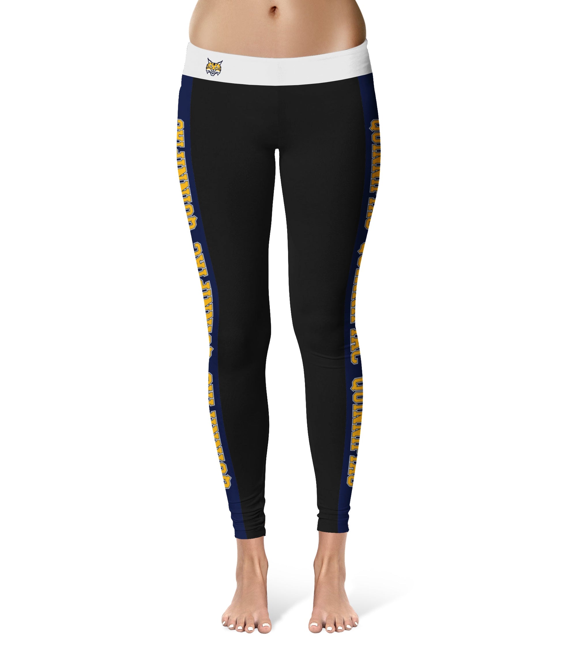 Quinnipiac Bobcats Vive La Fete Game Day Collegiate Navy Stripes Women Black Yoga Leggings 2 Waist Tights