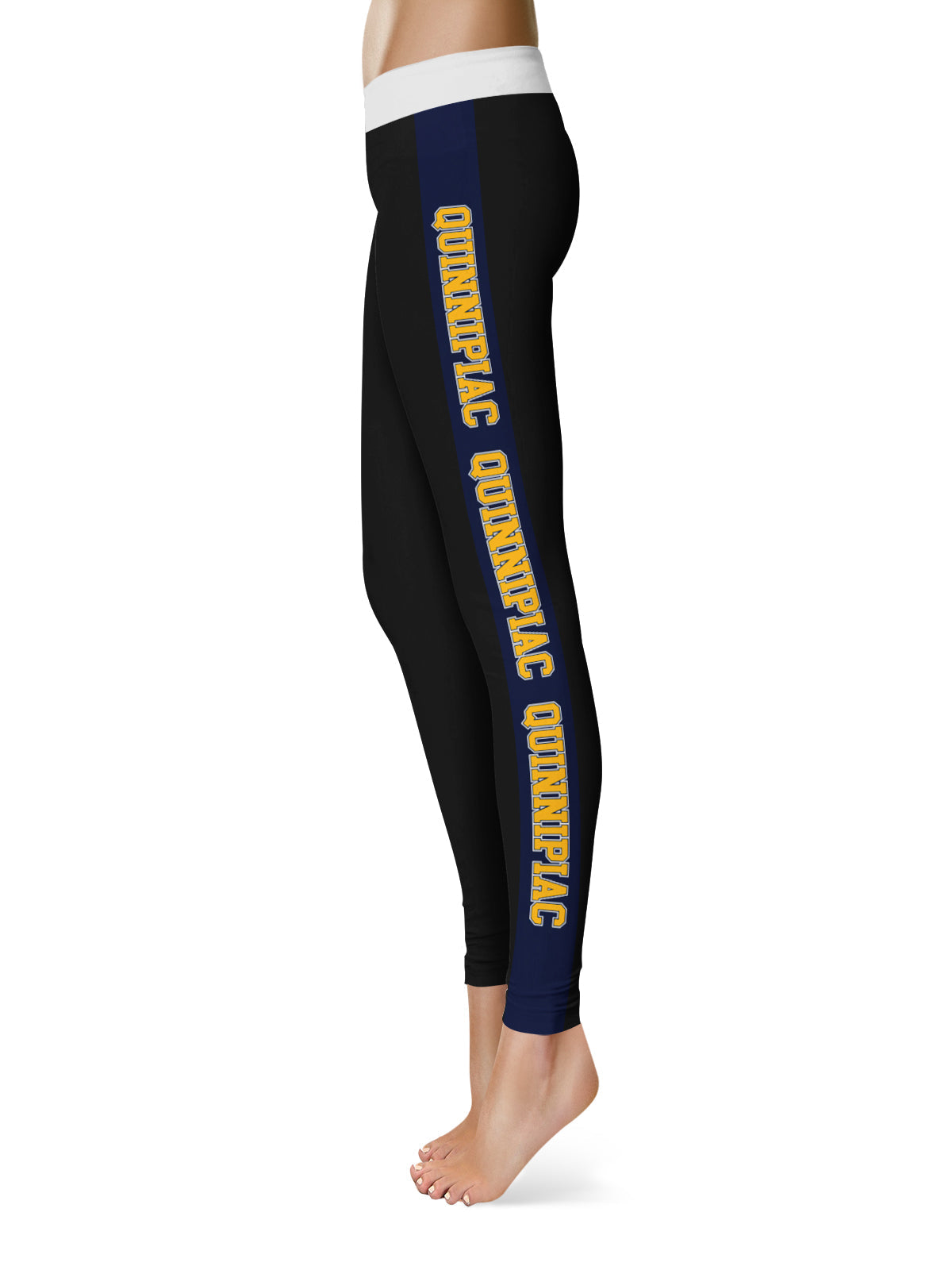 Quinnipiac Bobcats Vive La Fete Game Day Collegiate Navy Stripes Women Black Yoga Leggings 2 Waist Tights