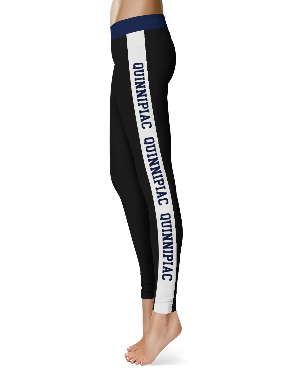 Quinnipiac Bobcats Vive La Fete Game Day Collegiate White Stripes Women Black Yoga Leggings 2 Waist Tights