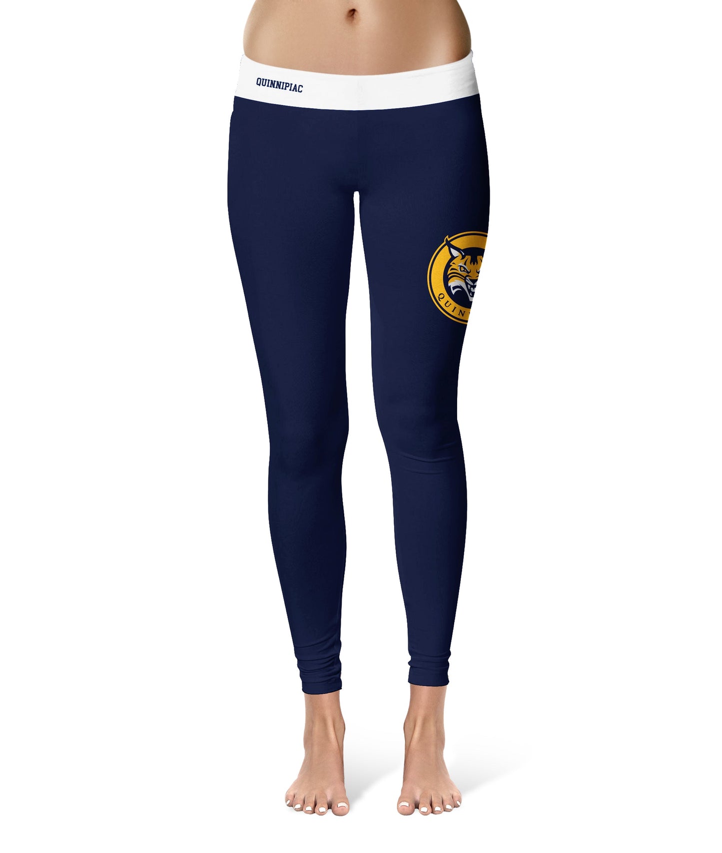 Quinnipiac University Bobcats Vive La Fete Game Day Collegiate Logo on Thigh Blue Women Yoga Leggings 2.5 Waist Tights