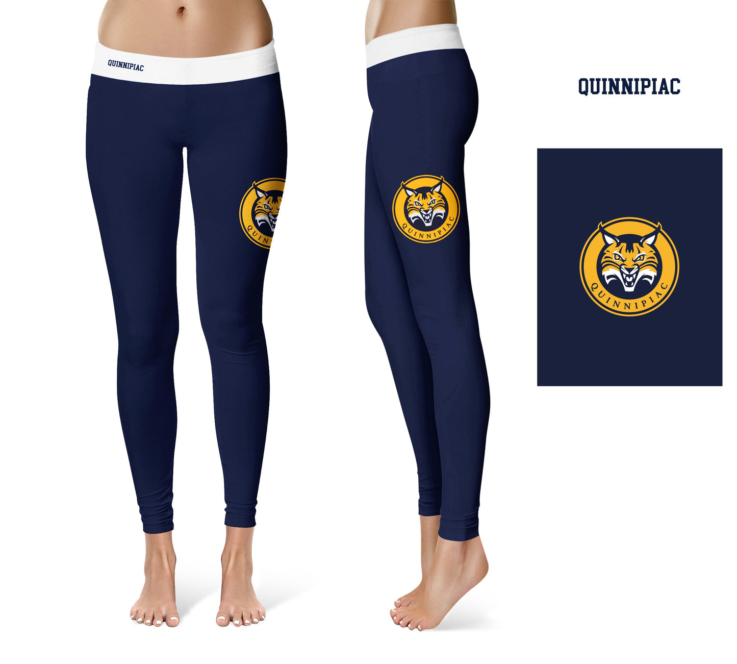 Quinnipiac University Bobcats Vive La Fete Game Day Collegiate Logo on Thigh Blue Women Yoga Leggings 2.5 Waist Tights